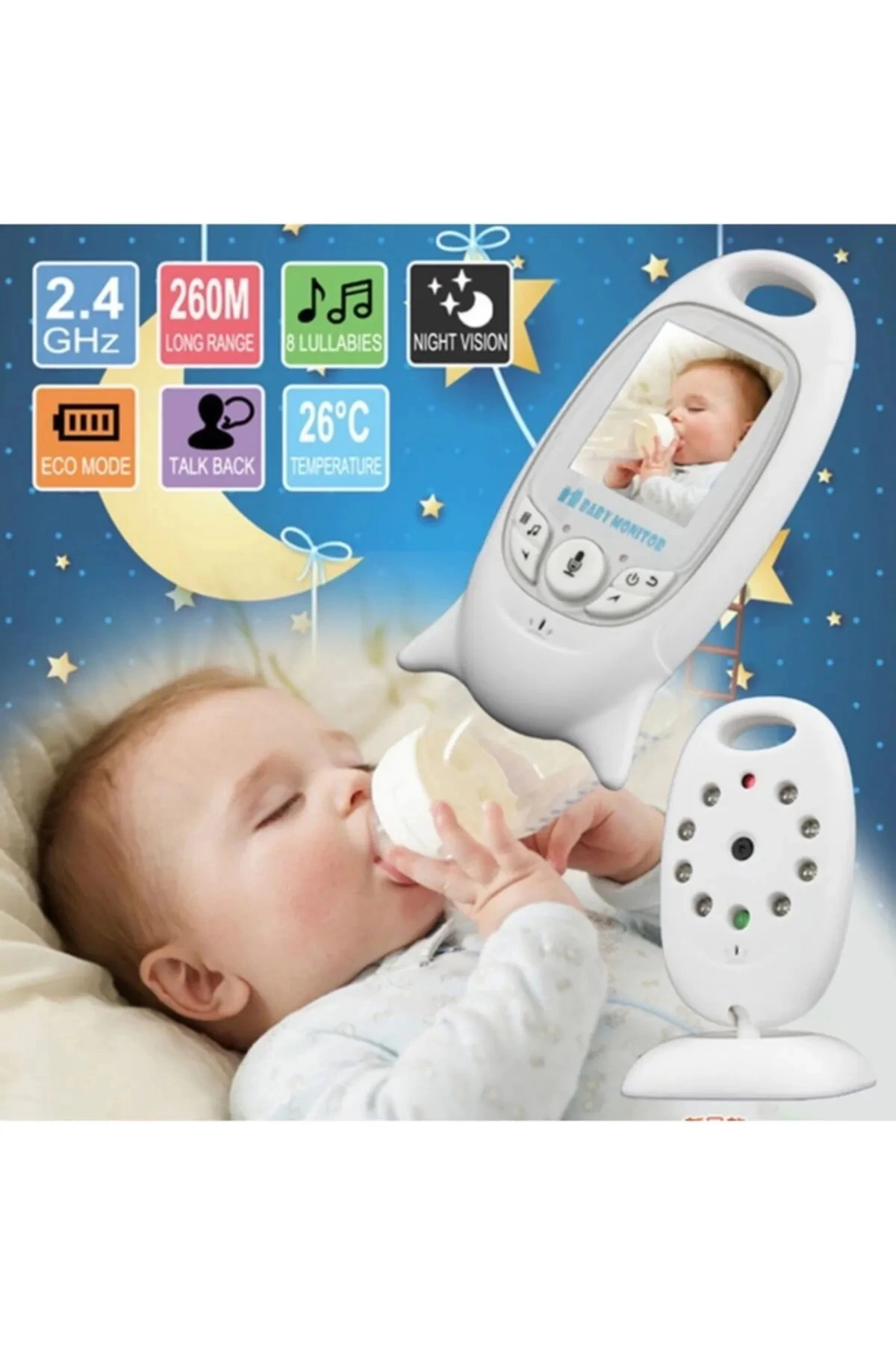 Vb-601 Kameralı Bebek Monitörü Net Görüntü Gece Görüşlü