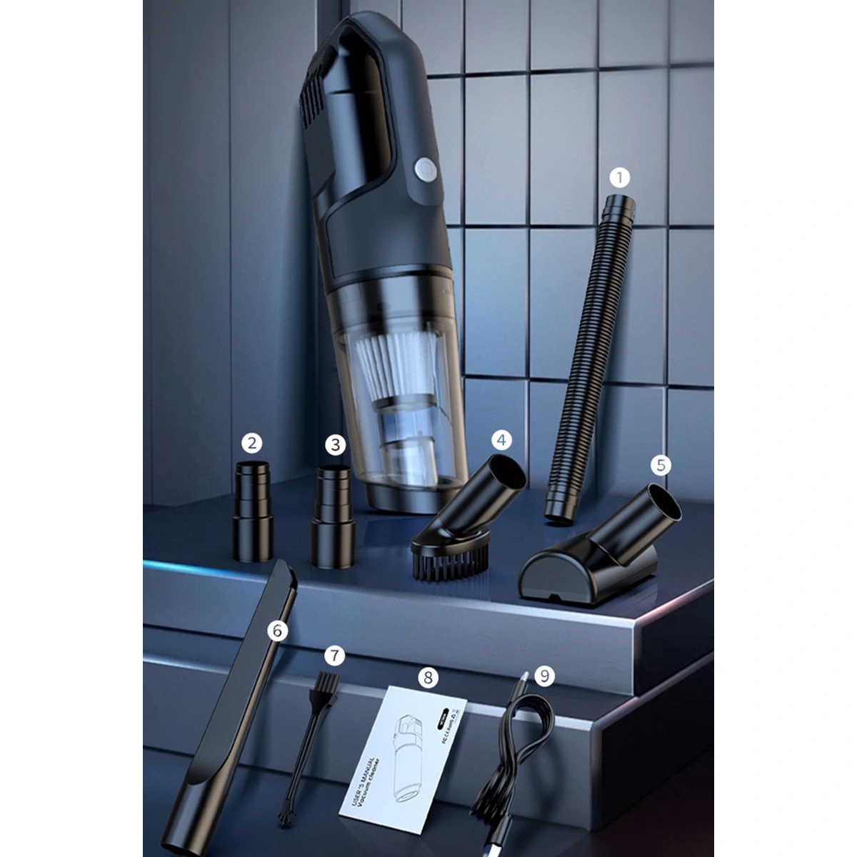 Vc006 50w 4000 Mah Bataryalı Kablosuz Çok Fonksiyonlu Araç Süpürge - Siyah