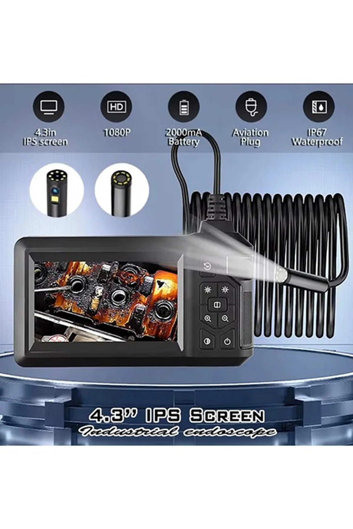 Vtn-008 Ekranlı Çift Kameralı 10 Mt Sert Kablo Yılan Endoskop Kamera 8 Mm 4.3 Inc