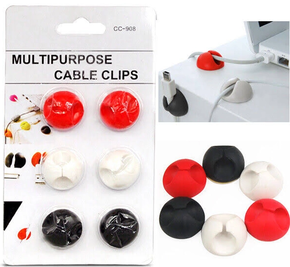 Yapışkanlı Kablo Sabitleyici Düzenleyici 6'lı Paket (2 Beyaz-2 Kırmızı-2 Siyah) Mz2023-38